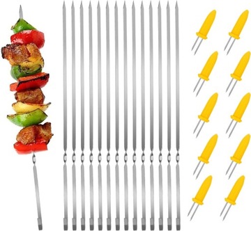 20x SZPIKULEC METALOWY DO SZASZŁYKÓW GRILLA 28cm + SZPIKULCE DO KUKURYDZY