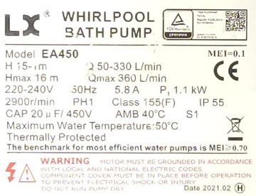 Водяной насос для СПА-ванн PW-008|EA450|1100W