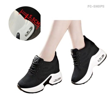 Czarny sportowe sneakersy na koturnie CNF74 - 36