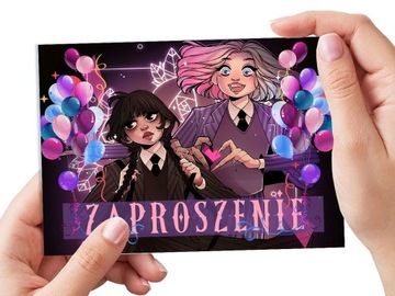 ZAPROSZENIA DLA DZIECI WEDNESDAY ADDAMS NA URODZINY DZIECKA + KOPERTY