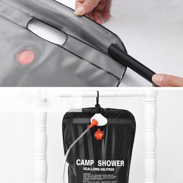 PRZENOŚNY WOREK NA WODĘ PRYSZNIC KEMPINGOWY 20L Z GŁOWICA PRYSZNICOWA