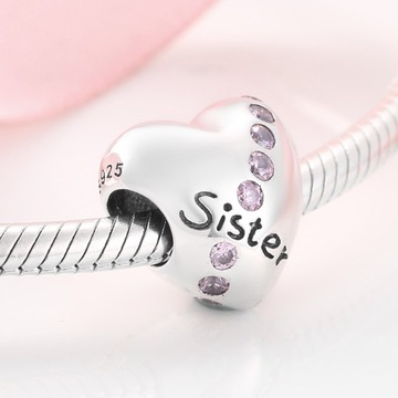 Charms Serce Sister Siostra Róż srebro S925