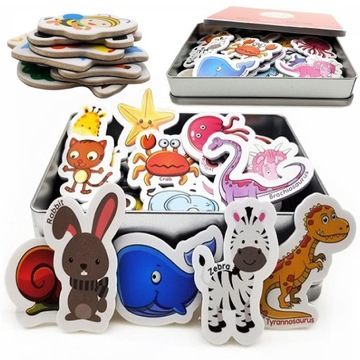 Magnesy na Lodówkę Magnes x 40 Zwierzęta dla Dzieci 40 szt Zestaw + Puszka