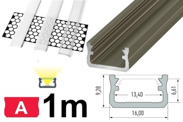 PROFIL DO TAŚM LED ALU TYP A INOX 1M + KLOSZ