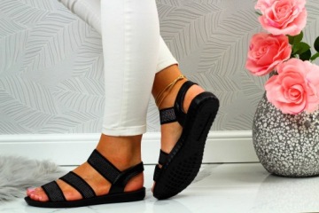 ЧЕРНЫЕ ЖЕНСКИЕ СПОРТИВНЫЕ ЛЕТНИЕ САНДАЛИИ, С ПЛОСКОЙ НИЗКОЙ