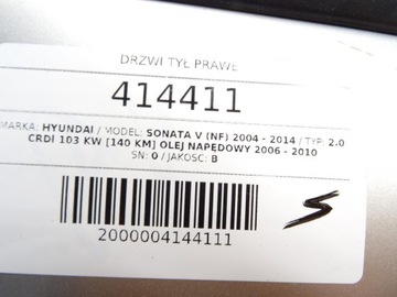 DVEŘE PRAVÝ ZADNÍ HYUNDAI SONATA V SEDAN/LIMUZYNA 04-14