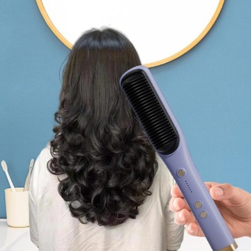 Расческа для выпрямления волос, 5 регулируемых температурных режимов, с подогревом фиолетового цвета.