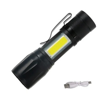 Latarka LED Taktyczna Akumulatorowa Mocna USB Mini