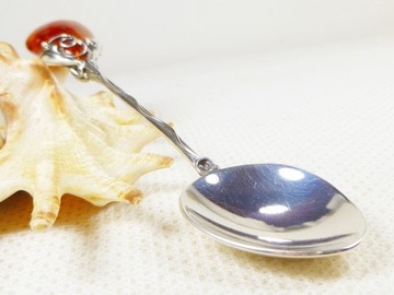 Łyżeczka srebrna z bursztynem, handmade 926-12