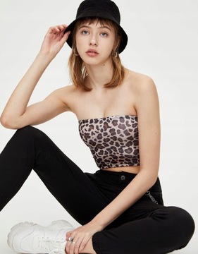 Pull & Bear XXJ ocs crop TOP tuba ANIMAL PRINT S