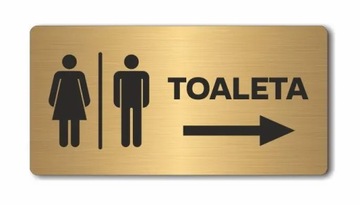 TOALETA strzałka w prawo | Tabliczka informacyjna, nierdzewna ZŁOTA | UV