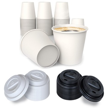 КОФЕЙНЫЕ БУМАЖНЫЕ КРУЖКИ 250МЛ БЕЛЫЕ + КРЫШКИ 100 ШТ (для перепродажи)