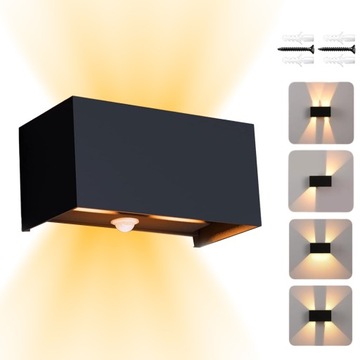 LAMPA ŚCIENNA LED INDUKCJA CIAŁA LUDZKIEGO CIEPŁE ŚWIATŁO CZARNY IP65 20W