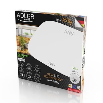 ADLER AD8176 WAGA ŁAZIENKOWA SZKLANA BIAŁA180 Kg