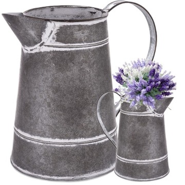 konewka dekoracyjna osłonka do kwiatów retro szara metalowa 22 cm