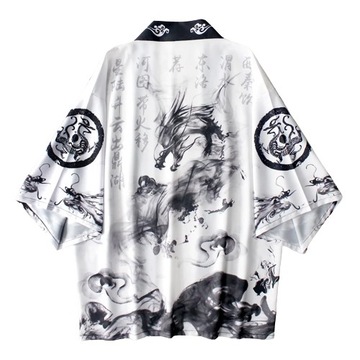 JAPOŃSKIE KIMONO HAORI SAMURAJ CZARNY SMOK HEILONG WUXING PIĘĆ ŻYWIOŁÓW 2
