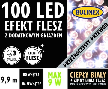 Bulinex Lampki 100LED FLESZ biały ciepły dodatkowe gniazdko