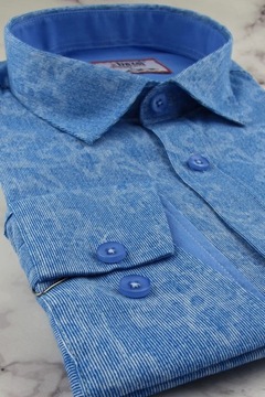 Koszula Męska Elegancka Wizytowa do garnituru niebieska we wzory E559