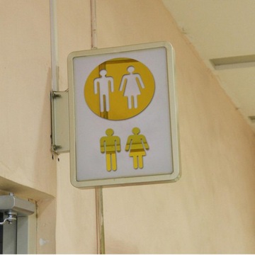 Znaki toalet męskich i żeńskich, symbole żółte