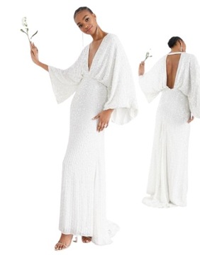 Suknia ślubna biała Ciara z cekinami defekt 38