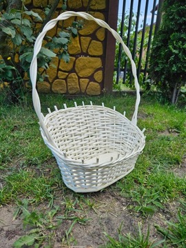 Плетеная ПОДАРОЧНАЯ КОРЗИНА на свадьбу (размер М) грязно-белая