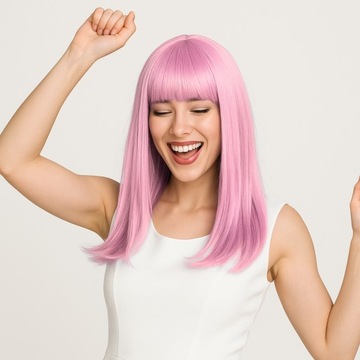 Парик длинные розовые волосы с челкой карнавальная вечеринка фотокабинка Uro