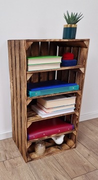 DREWNIANA SKRZYNKA Z 4 PÓŁKAMI, ROZMIAR 75x40x30 CM, KOLOR OPALANY