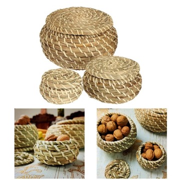 3шт тканые корзины из водорослей, корзина для хранения ювелирных изделий, круглая плетеная коробка из водорослей