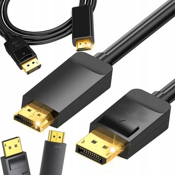 KABEL DISPLAYPORT do na HDMI DP 2m 4K FULL HD ULTRA HD OBRAZ + DŹWIĘK