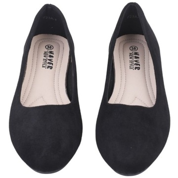 R.41 CZARNE BALERINKI DAMSKIE BUTY WSUWANE PŁASKIE GŁADKI WKŁADKA EKOSKÓRA