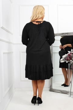 Czarna Sukienka Koktajlowa Plus Size z falbanką r. 46/48