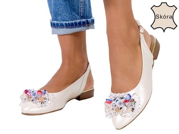 WIOSENNE BALERINY Z KRYSZTAŁKAMI POLSKA SKÓRA r 36