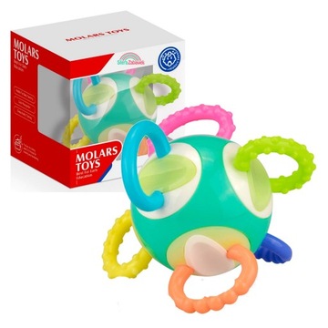 ZABAWKA SENSORYCZNA PIŁECZKA GRZECHOTKA GRYZAK Z WYPUSTKAMI ZĄBKOWANIE