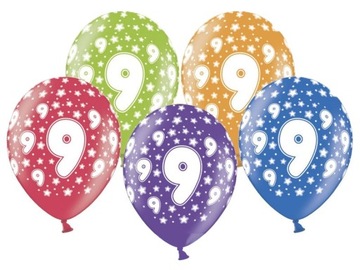 BALONY URODZINOWE 36 cm CYFRA 9 Lat Urodziny x5