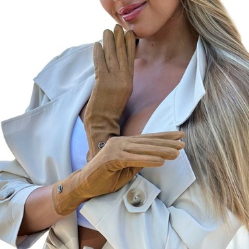RĘKAWICZKI DAMSKIE delikatny zamsz COMFY SMARTFON brąz