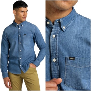 LEE BUTTON DOWN MĘSKA KOSZULA JEANSOWA LOGO M