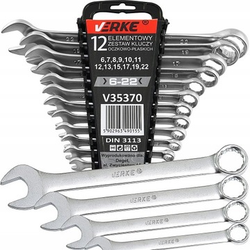 KLUCZE PŁASKO-OCZKOWE 12SZT. 6-32mm SATYNA VERKE