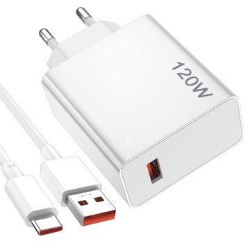 MOCNA ŁADOWARKA SIECIOWA ZASILACZ USB-C 6A 120W Z KABLEM ŁADUJĄCYM 1M