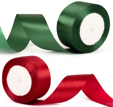 Satynowa wstążka 2 rolki 40mm 22m czerwone wino zieleń do prezentu święta