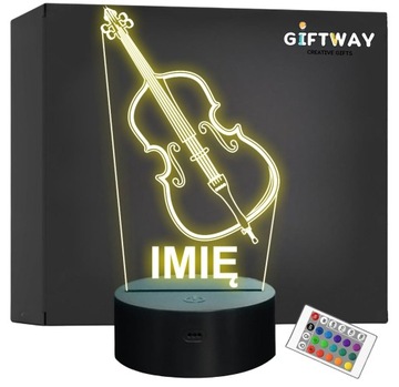Lampka Nocna LED Imię Statuetka Kontrabas Instrument na Prezent Grawer