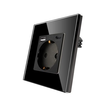 Szklane gniazdko z portami USB (typ C i typ A 3,1