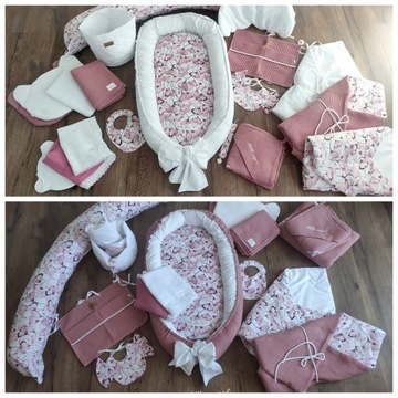 Poduszka ciążowa bawełniana - różowe kwiaty miłorzębu