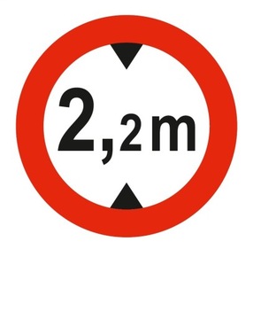 Znak MAKSYMALNA WYSOKOŚĆ POJAZDU 2,2m