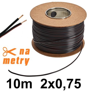 Przewód kabel do taśm LED 10mb 2x0,75 czarny miedz