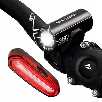 Lampka rowerowa mocna światło PRZÓD TYŁ na kierownice o-LIGHT USB ZESTAW