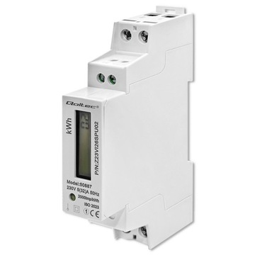 Qoltec Jednofazowy licznik miernik zużycia energii na szynę DIN 230V LCD 1P