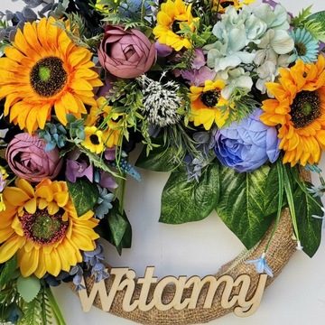 Приветственный весенний дверной венок WELCOME SUNFLOWERS большой 45 см