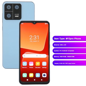 m13pro 6,53-дюймовый смартфон с откидным экраном, разблокировка по лицу, 8 ГБ ОЗУ, 128 ГБ ПЗУ Su