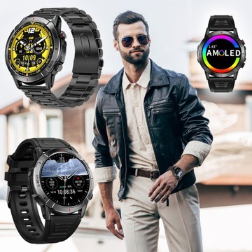 CZARNY SMARTWATCH ZEGAREK MĘSKI AMOLED ROZMOWY POMIARY SPORT WODOODPORNY PL