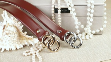 РЕМЕНЬ КОРИЧНЕВЫЙ КОЖАНЫЙ ЖЕНСКИЙ, золотая пряжка, размер 105